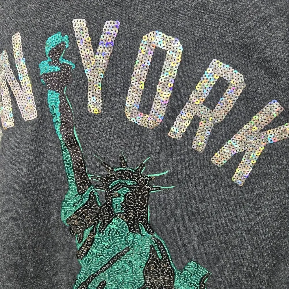 VS PINK Y2K Hoodie New York Bling Sequin XS Statue Of Liberty Zip Up Sweatshirt